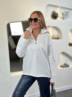 Büyük Yaka Fermuar Detay Ekru Sweatshirt