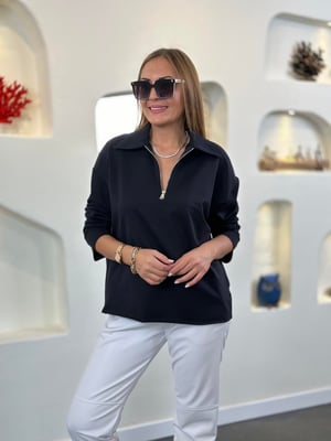 Büyük Yaka Fermuar Detay Lacivert Sweatshirt