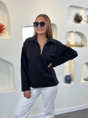 Büyük Yaka Fermuar Detay Lacivert Sweatshirt