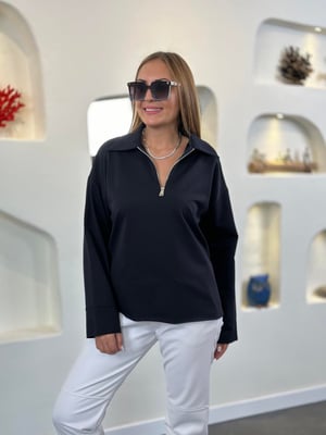 Büyük Yaka Fermuar Detay Lacivert Sweatshirt