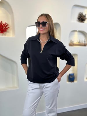 Büyük Yaka Fermuar Detay Lacivert Sweatshirt