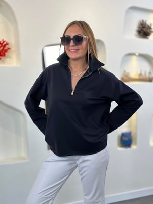 Büyük Yaka Fermuar Detay Lacivert Sweatshirt