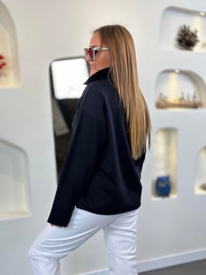 Büyük Yaka Fermuar Detay Lacivert Sweatshirt