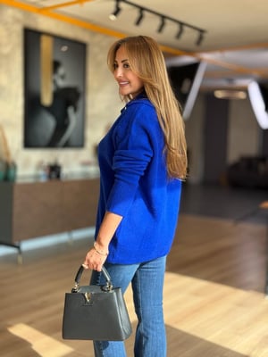 Büyük Yaka Gold Çıtçıt Detay Saks Kazak