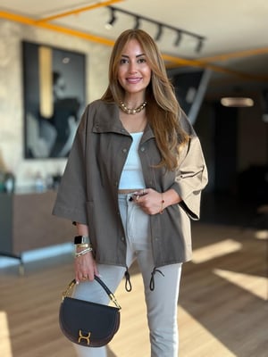 Büyük Yaka Önden Çıtçıtlı Gabardin Kahve Ceket