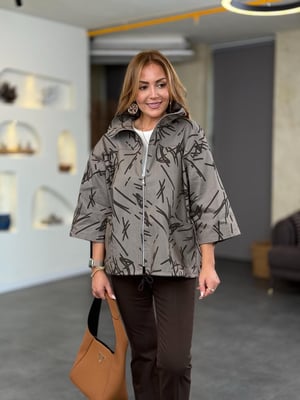 Büyük Yaka Vizon Desenli Fermuarlı Gabardin Ceket