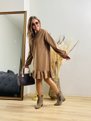 Camel Pileli Sweat Elbise
