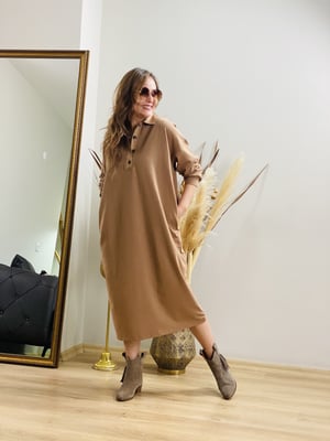 Camel Polo Yaka Sweat Elbise