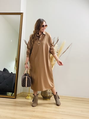Camel Polo Yaka Sweat Elbise