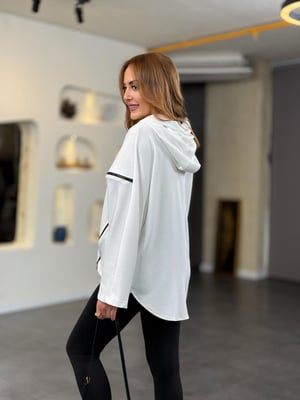 Çapraz Fermuarlı Degaje Yaka Beyaz Sweatshirt