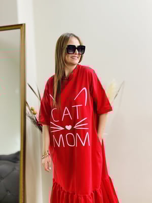 Cat Mom Kırmızı Elbise