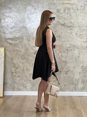Ceket Yaka Kruvaze Siyah Mini Elbise