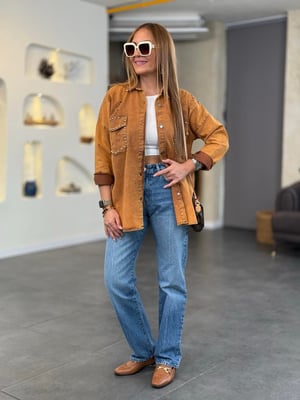 Cep Zımbalı Yırtıklı Taba Gabardin Yıkamalı Gömlek