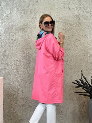 Çift Taraflı Mavi Pembe Desenli Oversize Yağmurluk