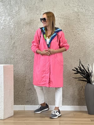 Çift Taraflı Mavi Pembe Desenli Oversize Yağmurluk