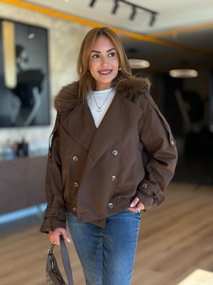 Çıkarılabilir Kürk Yaka Astarlı Acı Kahve Mont