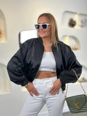 Cropped Bomber Saten Ceket