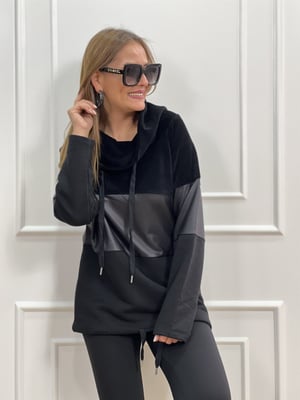 Degaje Yaka Deri Detaylı Sweatshirt