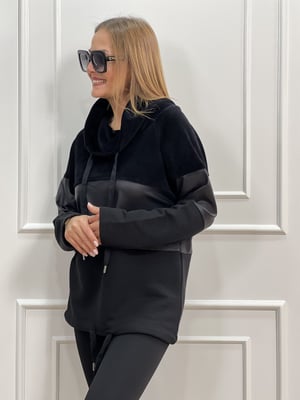 Degaje Yaka Deri Detaylı Sweatshirt