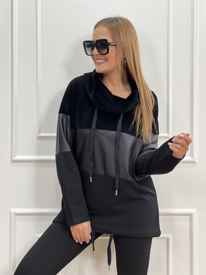 Degaje Yaka Deri Detaylı Sweatshirt