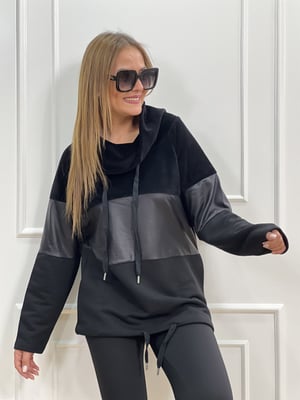 Degaje Yaka Deri Detaylı Sweatshirt