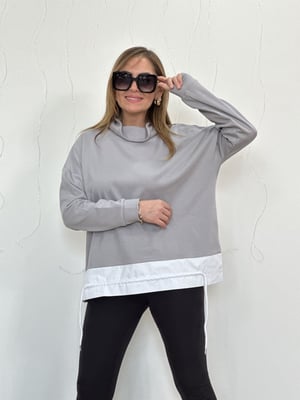 Degaje Yaka Gri Beyaz Detay Sweatshirt