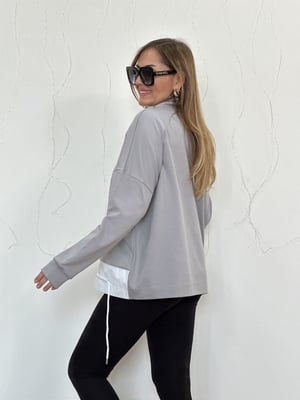 Degaje Yaka Gri Beyaz Detay Sweatshirt