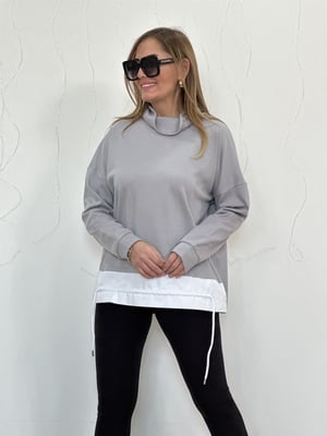 Degaje Yaka Gri Beyaz Detay Sweatshirt