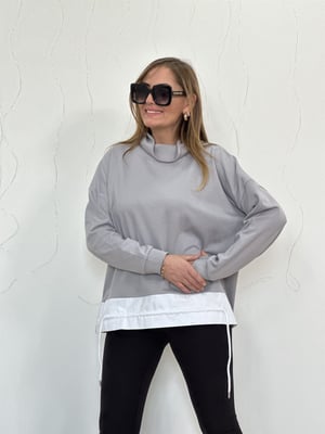 Degaje Yaka Gri Beyaz Detay Sweatshirt