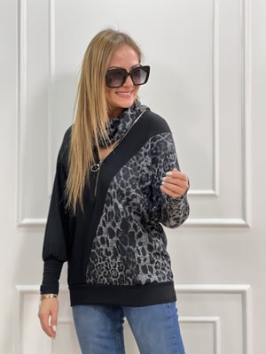 Degaje Yaka Gri Leopar Bluz