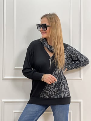 Degaje Yaka Gri Leopar Bluz