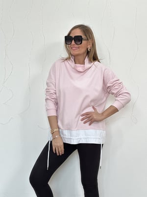 Degaje Yaka Pembe Beyaz Detay Sweatshirt