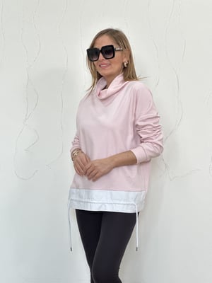 Degaje Yaka Pembe Beyaz Detay Sweatshirt