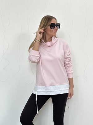 Degaje Yaka Pembe Beyaz Detay Sweatshirt