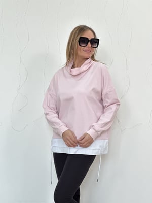 Degaje Yaka Pembe Beyaz Detay Sweatshirt