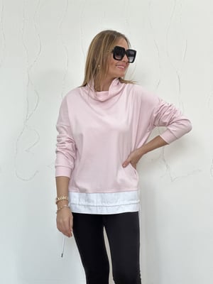 Degaje Yaka Pembe Beyaz Detay Sweatshirt