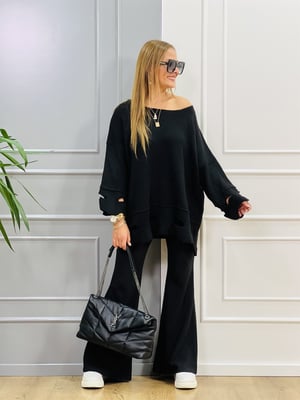 Delikli Yumoş Oversize Siyah Kazak