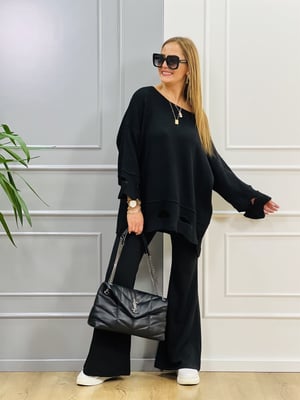 Delikli Yumoş Oversize Siyah Kazak