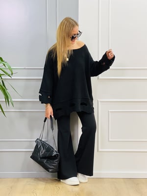 Delikli Yumoş Oversize Siyah Kazak