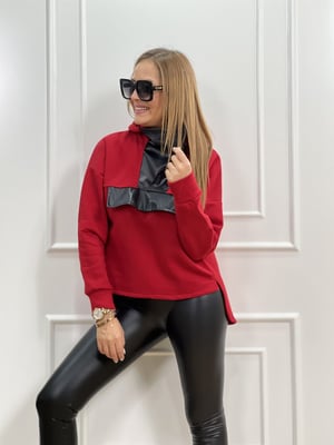 Deri Detaylı Kırmızı Sweatshirt