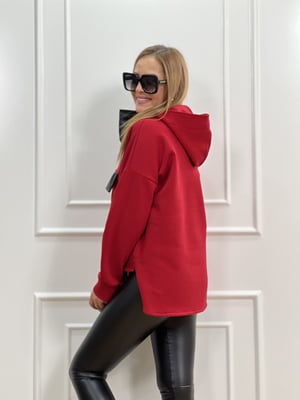 Deri Detaylı Kırmızı Sweatshirt