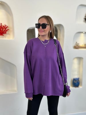 Dikiş Detaylı Mor Salaş Sweat
