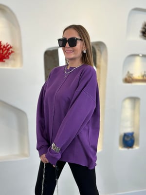 Dikiş Detaylı Mor Salaş Sweat
