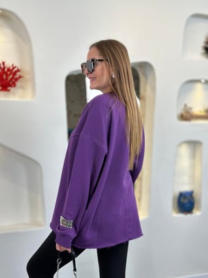 Dikiş Detaylı Mor Salaş Sweat