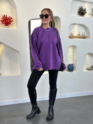 Dikiş Detaylı Mor Salaş Sweat