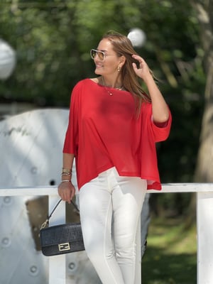 Düşük Kol Kırmızı Oversize Bluz