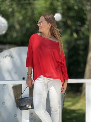 Düşük Kol Kırmızı Oversize Bluz