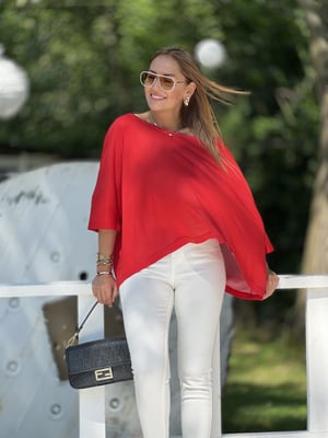 Düşük Kol Kırmızı Oversize Bluz