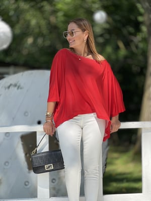 Düşük Kol Kırmızı Oversize Bluz