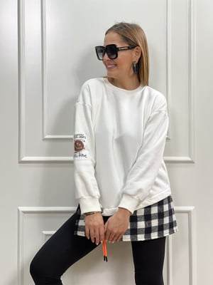 Ekose Detay Beyaz Sweatshirt